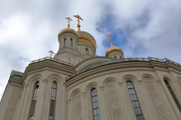 Fototapeta premium Exterior of the christian orthodox church of the Sretensky monastery. Moscow, Russia