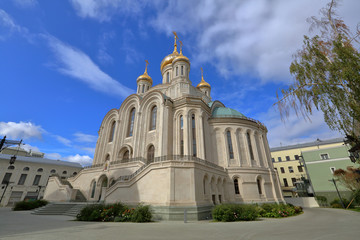 Fototapeta na wymiar Exterior of the christian orthodox church of the Sretensky monastery. Moscow, Russia