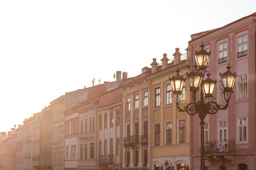 Closeup of lantern on Market square in Lviv, Ukraine