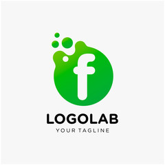 molecule initial Letter F Logo design. Lab Logo Design Element , Design Vector with Dots. - VECTOR