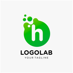 molecule initial Letter H Logo design. Lab Logo Design Element , Design Vector with Dots. - VECTOR