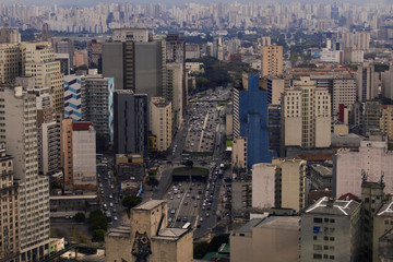 Sao Paulo, Brazil - September 14, 2019: Aerial view of city of Sao Paulo from the Santander's Lighthouse viewpoint.