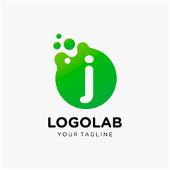 molecule initial Letter J Logo design. Lab Logo Design Element , Design Vector with Dots. - VECTOR