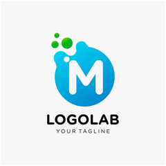molecule initial Letter M Logo design. Lab Logo Design Element , Design Vector with Dots. - VECTOR