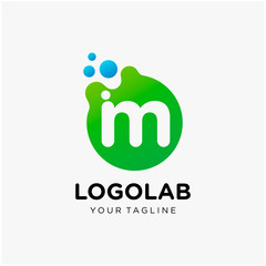 molecule initial Letter M Logo design. Lab Logo Design Element , Design Vector with Dots. - VECTOR