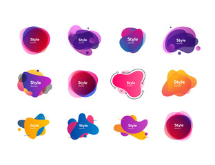Abstract modern composition set. Colorful multi layer shapes with sample text. Trendy minimal templates for presentations, banners, flyers and logos. Vector illustration