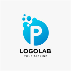 molecule initial Letter P Logo design. Lab Logo Design Element , Design Vector with Dots. - VECTOR