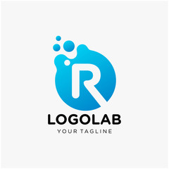 molecule initial Letter R Logo design. Lab Logo Design Element , Design Vector with Dots. - VECTOR