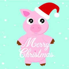 Santa Claus Pig, hat, christmas decorative, vector illustration