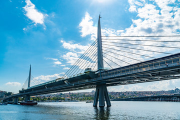 Fototapeta premium Steel train bridge of Golden horn Istanbul.