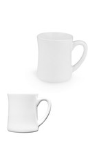 different angles of an orange mug