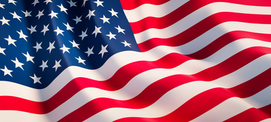 Waving flag of United States - Flag of America - 3D illustration	