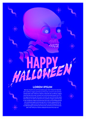 Modern illustration of Happy halloween - Creepy Skull head illustration