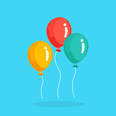 Bunch of helium balloon, air balls flying in sky. Happy birthday concept. Vector cartoon design