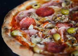 tasty italian pizza with fresh ingredients & vegetables