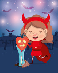 halloween season scene with girl costume devil