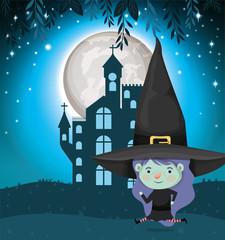 halloween season scene with girl costume witch