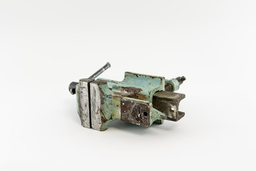 Old metal vise. Isolated on white background