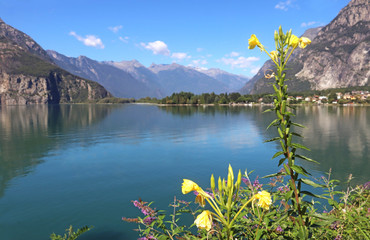 Naklejka na ściany i meble beautiful lake, surrounded by mountains