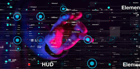 Businessman pressing document icon over computer binary code