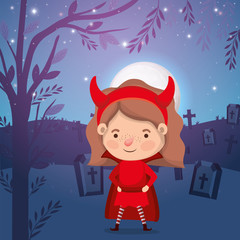 Naklejka premium halloween season scene with girl costume devil