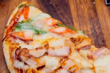 italiana food. Pizza Serve on wooden plate