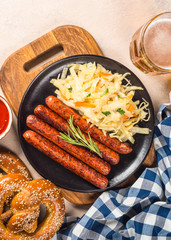 Sausage, sauerkraut, bretzels and beer.