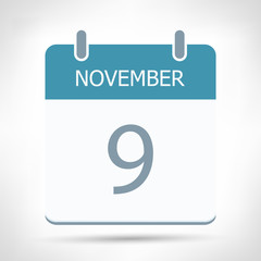 November 9 - Calendar Icon - Calendar flat design template