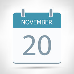 November 20 - Calendar Icon - Calendar flat design template