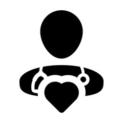 Nurse icon vector male person profile avatar with stethoscope and heart symbol for cardiologist medical consultation in Glyph pictogram illustration