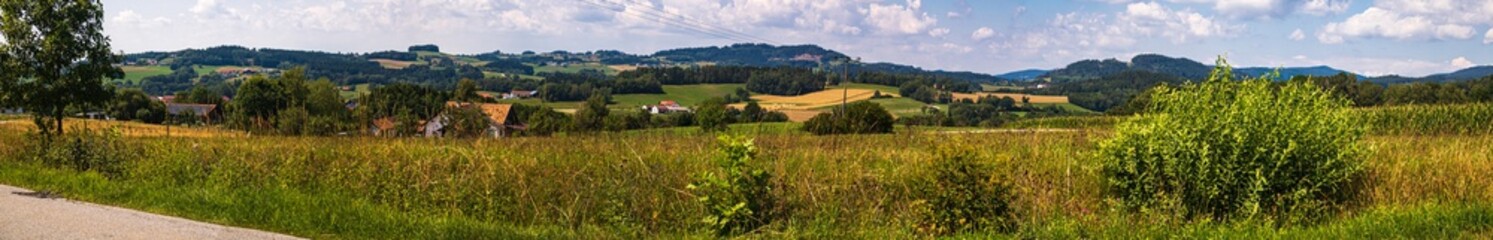 Fototapeta na wymiar High resolution stitched panorama of a beautiful view near Grandsberg, Bavaria, Germany