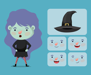 cute little girl with costume and set items