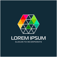 Fototapeta premium Number 6 six and hexagon logo design, with colorful triangle pixel , technology digital concept - Vector