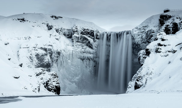 Skogafoss Waterfall In Winter, Iceland