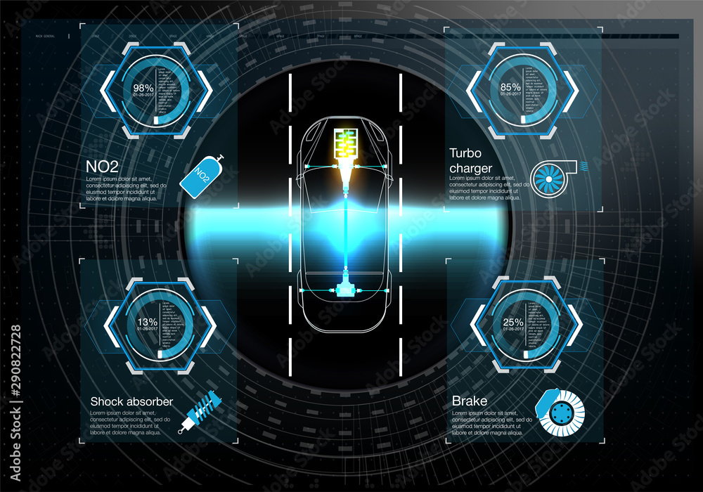 Poster futuristic user interface. hud ui. abstract virtual graphic touch user interface. cars infographic. 