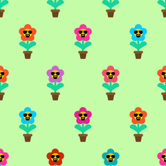 Cool Flower in pot pattern seamless. vector background