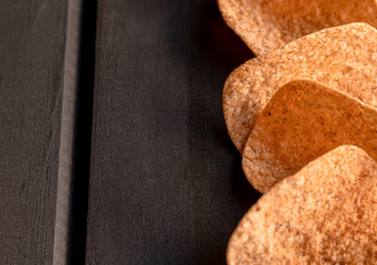 Set of french fries on wooden table background