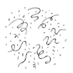 Confetti sketches, ribbons, tinsel, clapperboard, explosion, holiday.