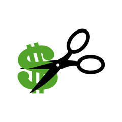 Scissors cut dollar. drop Price or cost