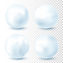 Snowball isolated on transparent background. Snowballs collection. Frozen ice ball. Winter decoration for Christmas or New Year. Vector snow.