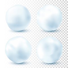 Snowball isolated on transparent background. Snowballs collection. Frozen ice ball. Winter decoration for Christmas or New Year. Vector snow.