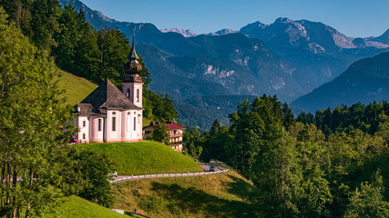 Fototapeta premium Beautiful alpine view with the pilgrimage church Maria Gern near Berchtesgaden - Bavaria - Germany