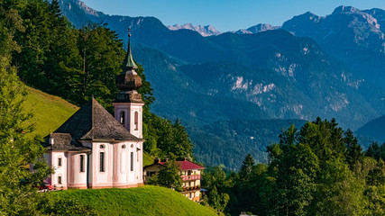 Fototapeta na wymiar Beautiful alpine view with the pilgrimage church Maria Gern near Berchtesgaden - Bavaria - Germany