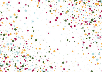 Festive color star confetti background. Abstract frame confetti texture for holiday, postcard, poster, website, carnivals, birthday and children's parties. Cover confetti mock-up. Wedding star layout