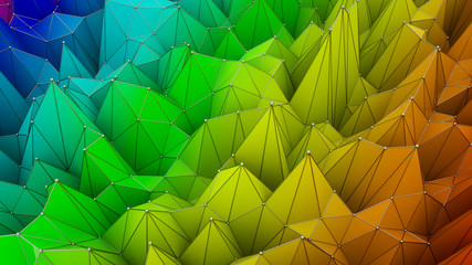 rainbow low poly background from deformed plane. 3d rendering illustration