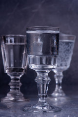 Glasses of frozen vodka close-up