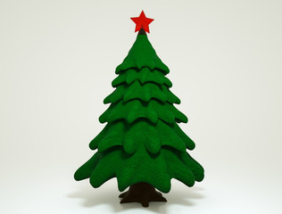 stylized three-dimensional model of a Christmas tree with a star. 3d rendering illustration