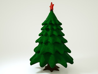 stylized three-dimensional model of a Christmas tree with a star. 3d rendering illustration