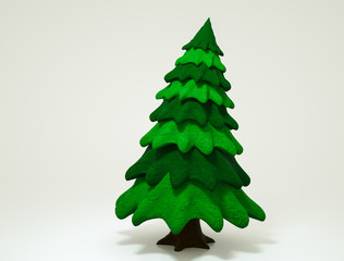 stylized three-dimensional model of spruce on a white background. 3d rendering illustration