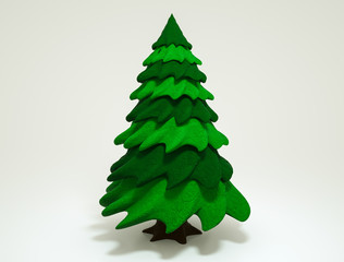 stylized three-dimensional model of spruce on a white background. 3d rendering illustration